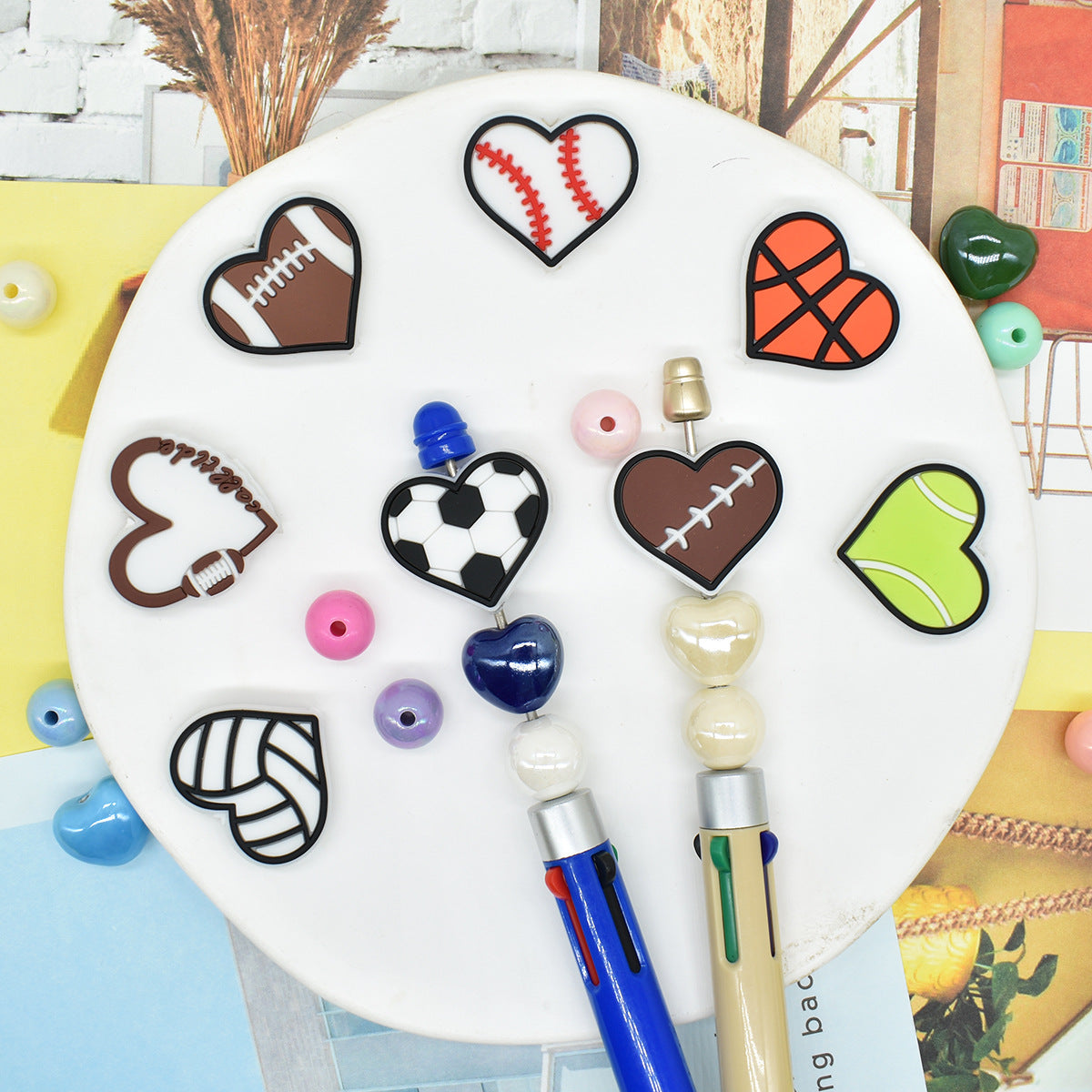 Wholesale  Random 100pcs/packCartoon sports series soft rubber balls and loose beads